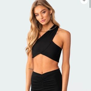 Black One Shoulder A-Symmetrical Crop Top